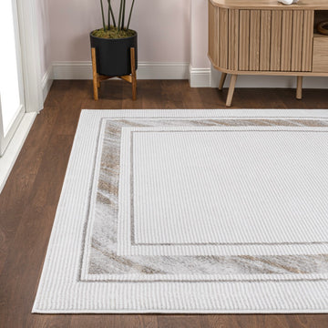 Athens Classic Border Marble Pattern High-low Area Rug